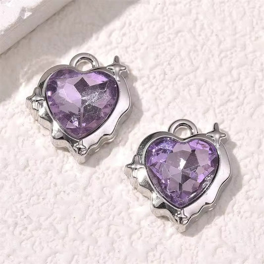 BBB 331 (f) Heart Purple Silver Plated Y2K charm ( 1 pc ) Tarnish Resistant ( 15 mm )
