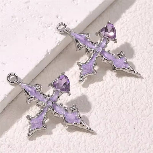 BBB 331 (g) Cross Purple Silver Plated Y2K charm ( 1 pc ) Tarnish Resistant ( 37:25 mm )