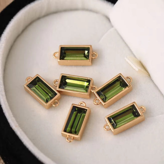 SS 2706 Emerald Double loop connector charm 18k Gold plated 316 stainless steel ( 1 pc ) Anti tarnish