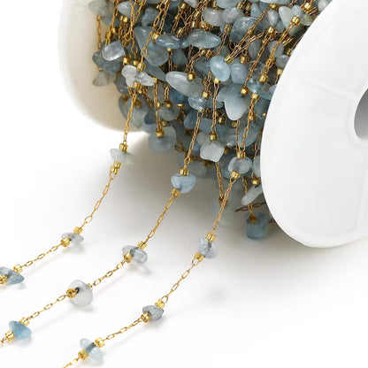 DIYS159 Aqua shiny gemstone crystal chain ( 1 feet ) 18k Gold PVD