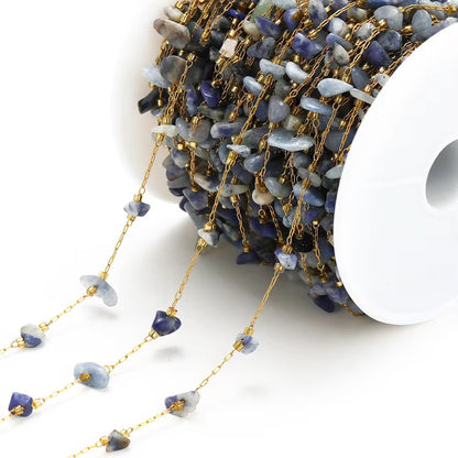 DIYS157 Lapis shiny gemstone crystal chain ( 1 feet ) 18k Gold PVD