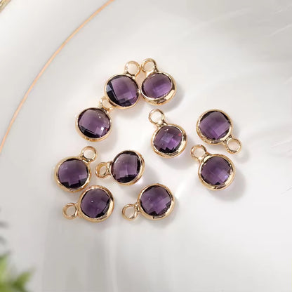GPC23T Dark purple round gold plated crystal charm ( 1 pc ) Anti tarnish