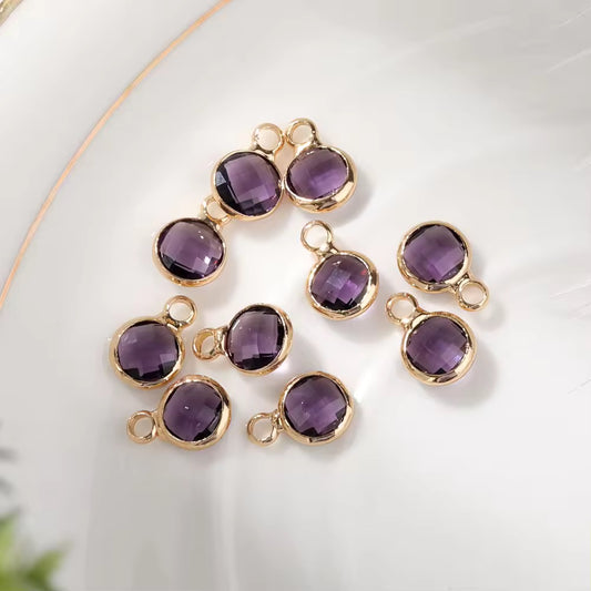 BBB 117 (A) Dark purple round gold plated crystal charm ( 1 pc ) Anti tarnish