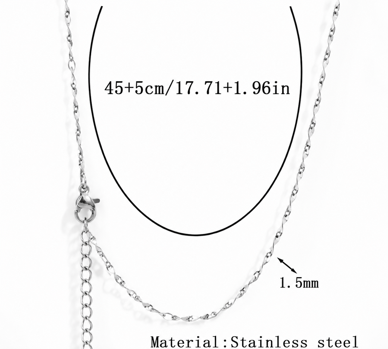 RCS36 Twisted Bar Style Ready made chain with extension (1 pc ) Silver PVD