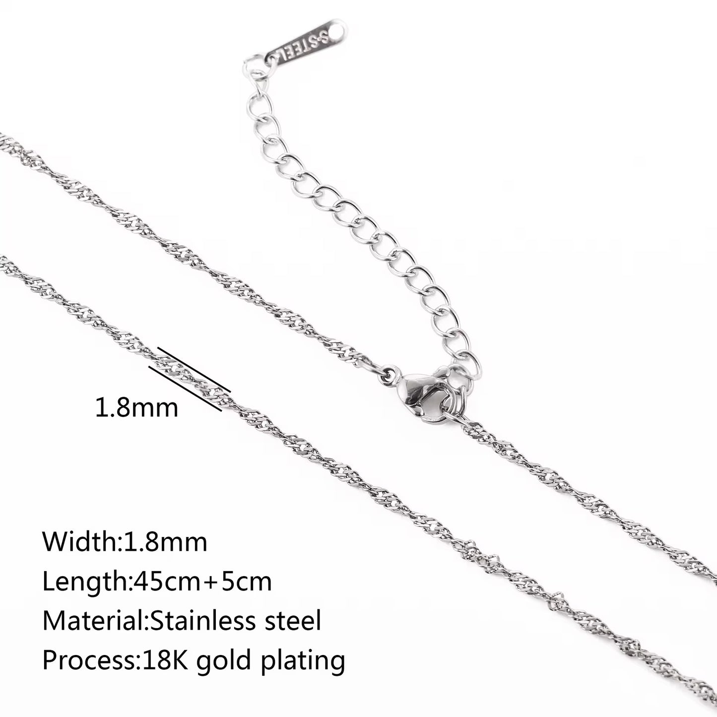 RCS38 Twisted Wave Ready made chain with extension (1 pc ) Silver PVD