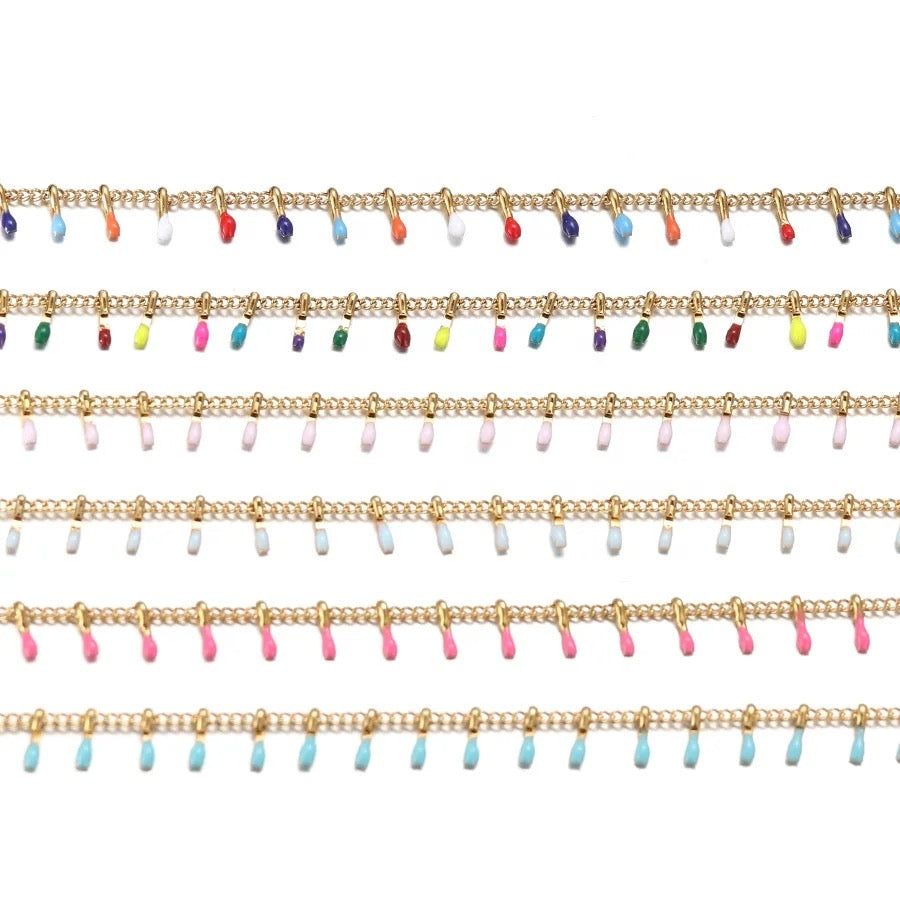 Colourful 2 dripping oil gold Stainless steel chain - per feet - Anti tarnish