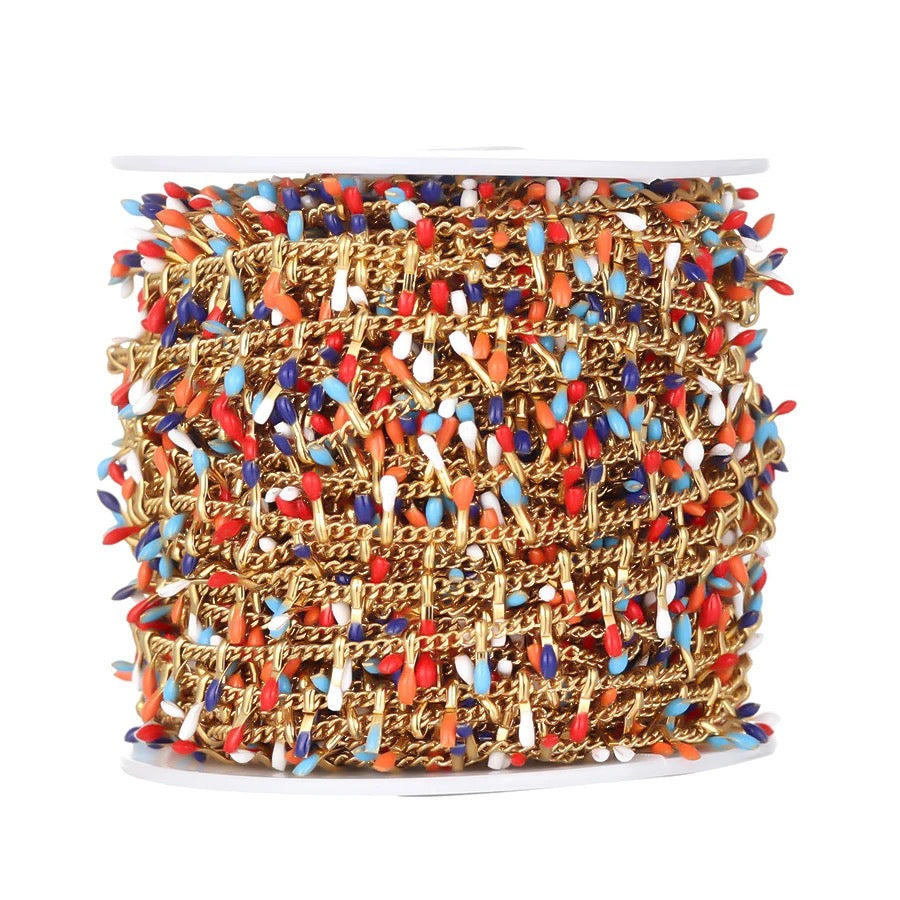 Colourful 2 dripping oil gold Stainless steel chain - per feet - Anti tarnish