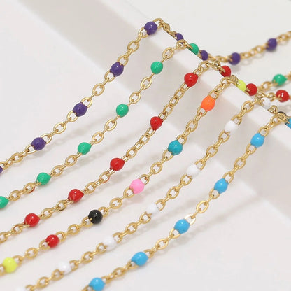 DIYS229 Blue Enamel Bead Chain ( 1 feet ) PVD Plated