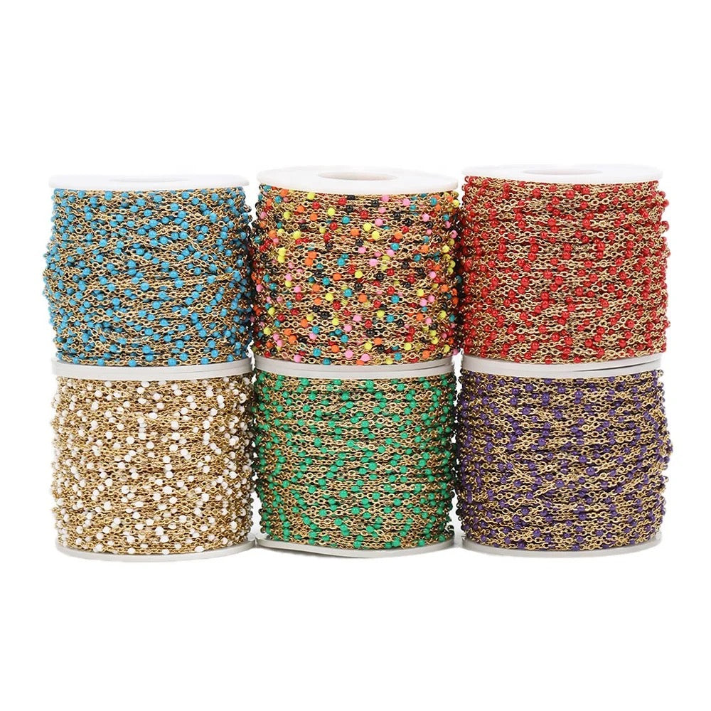 CN 259 Colourful enamel bead gold Stainless steel chain - per feet - Anti tarnish