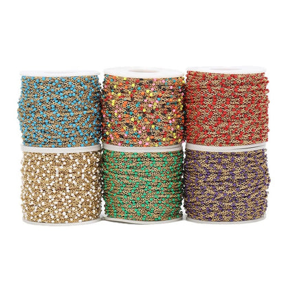 DIYS229 Blue Enamel Bead Chain ( 1 feet ) PVD Plated
