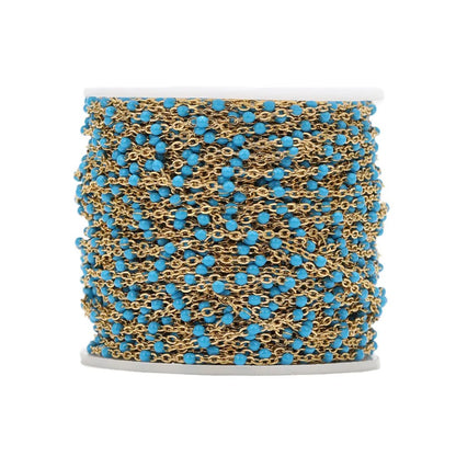 DIYS229 Blue Enamel Bead Chain ( 1 feet ) PVD Plated