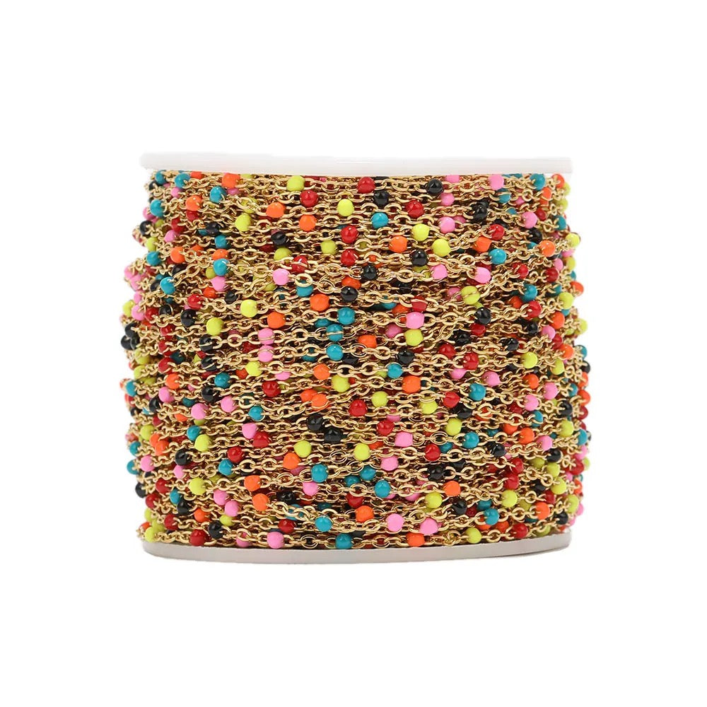 CN 259 Colourful enamel bead gold Stainless steel chain - per feet - Anti tarnish