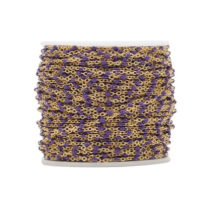 CN 261 Purple enamel bead 18k gold PVD 316 Stainless steel chain ( 1 feet ) Anti tarnish