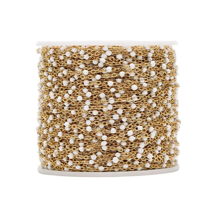 CN 260 White enamel bead 18k gold PVD 316 Stainless steel chain ( 1 feet ) Anti tarnish