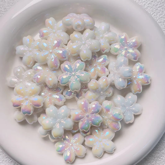 BBB 167 (C) White blossom 🌸 flower shiny irrediscent luminous Acrylic bead ( 1 pc )