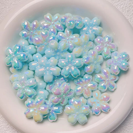 BBB 167 (B) Blue blossom 🌸 flower shiny irrediscent luminous Acrylic bead ( 1 pc )