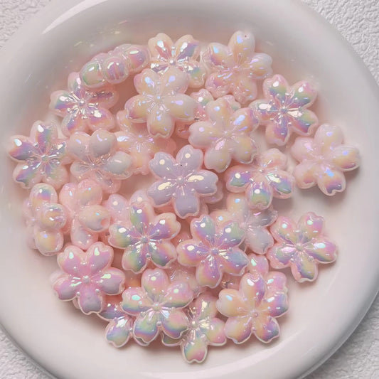 BBB 167 (A) pink blossom 🌸 flower shiny irrediscent luminous Acrylic bead ( 1 pc )