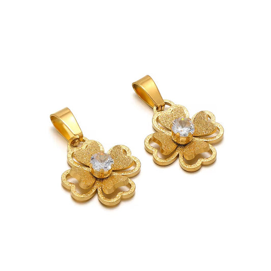 SS 2760 Clover Floral Charm 18k Gold plated stainless steel ( 1 pc ) anti tarnish ( 17 mm )