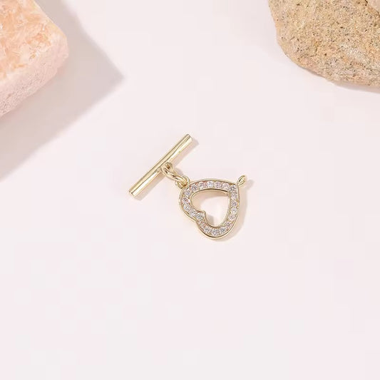 SS 829 Heart zircon OT toggle clasp 14k gold plated connector ( 1 pc )