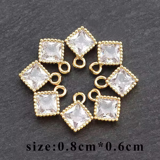 GPC 09 (J) Square Zircon drop Charm 14K gold plated ( 1 pc ) anti tarnish