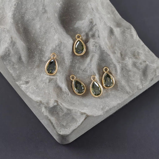 GPC13J Olive Green drop Zircon charm 18k gold plated ( 1 pc ) Anti tarnish