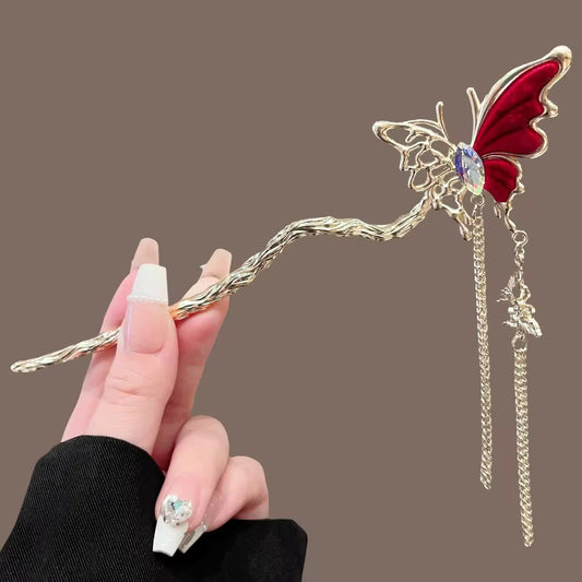 HA 35 Butterfly Y2K Hair Stick with Dangling Tassel Drop - Retro korean Style ( 1 pc )