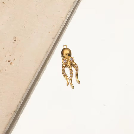 SS 1292 Octopus Zircon Big charm 18k Gold PVD plated 316 stainless steel ( 1 pc ) Anti tarnish ( 25:9 mm )