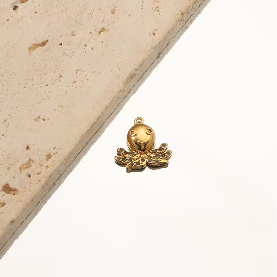 SS 1293 Octopus Zircon Small charm 18k Gold PVD plated 316 stainless steel ( 1 pc ) Anti tarnish ( 14:15 mm )