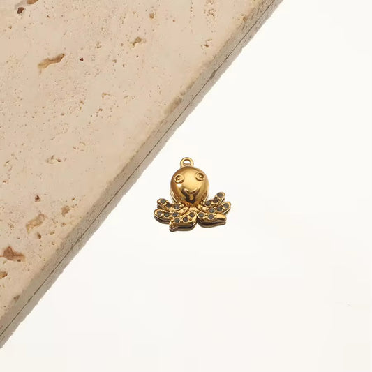 SS 1293 Octopus Zircon Small charm 18k Gold PVD plated 316 stainless steel ( 1 pc ) Anti tarnish ( 14:15 mm )