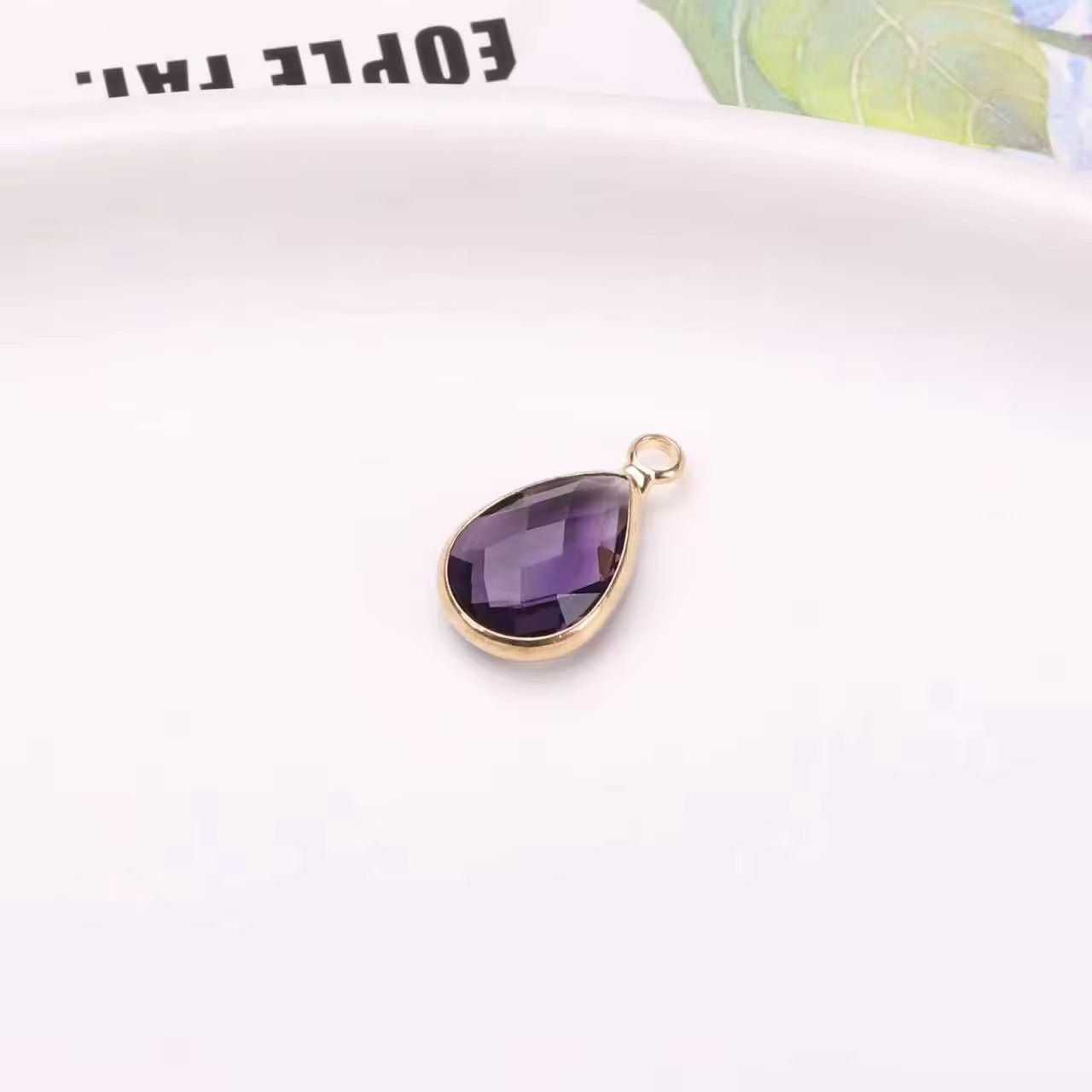 SS 2667 Deep Purple Teardrop Zircon Glass Charm ( 10 mm ) 18k gold plated ( 1 pc ) anti tarnish