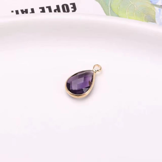 SS 2667 Deep Purple Teardrop Zircon Glass Charm ( 10 mm ) 18k gold plated ( 1 pc ) anti tarnish
