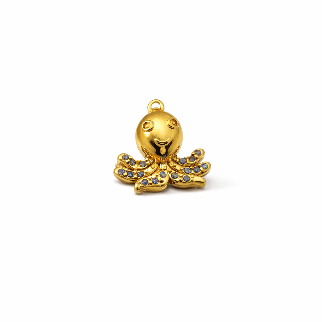 SS 1293 Octopus Zircon Small charm 18k Gold PVD plated 316 stainless steel ( 1 pc ) Anti tarnish ( 14:15 mm )