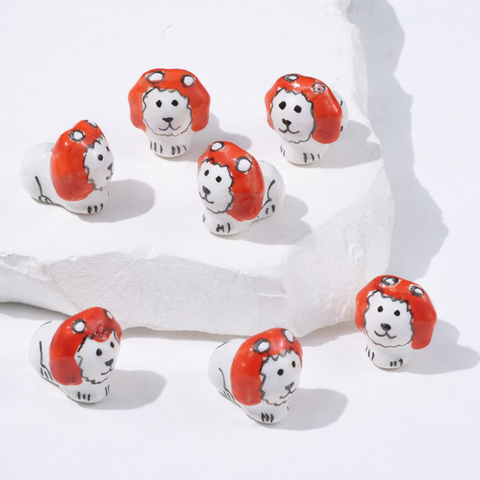 BBB 302 (d) Red Poodle Ceramic Bead ( 1 pc ) Porcelian Ceramic ( 17:14 mm )