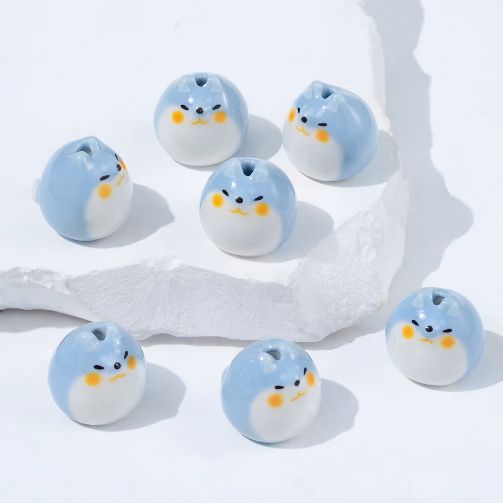 PCB02B Blue Corgi Ceramic Bead ( 1 pc ) Porcelian Ceramic