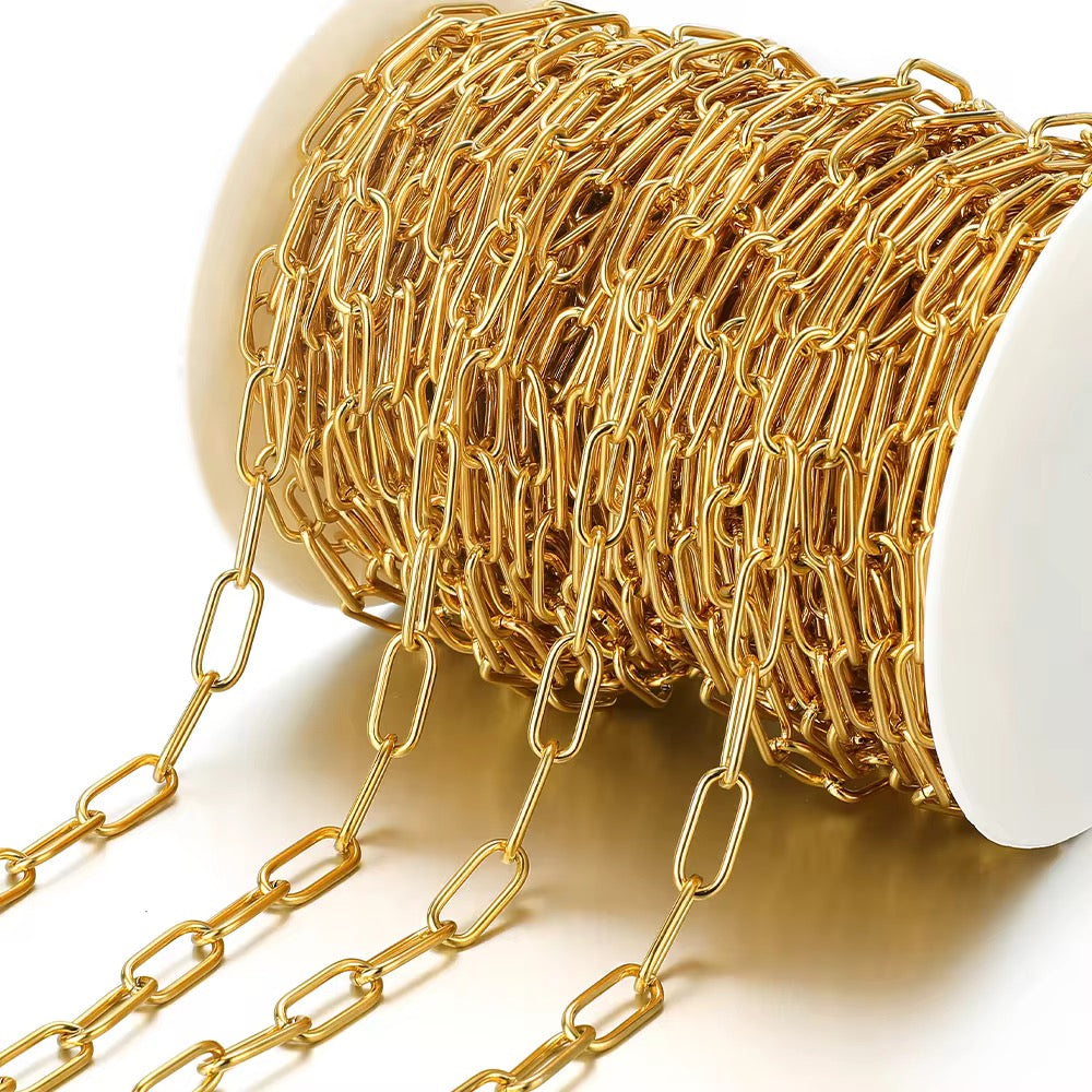 CN 367 Big Oval link chain 18k gold PVD plated stainless steel (1 Feet ) Anti tarnish ( 7*16 mm )