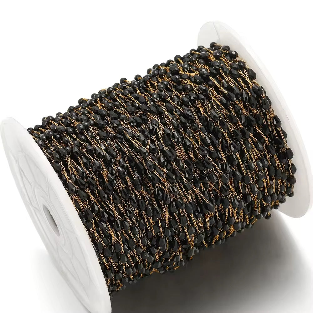 CN 368 Black Bead chain 18k gold PVD plated stainless steel (1 Feet ) Anti tarnish ( 8 mm )