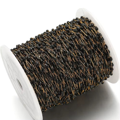 CN 368 Black Bead chain 18k gold PVD plated stainless steel (1 Feet ) Anti tarnish ( 8 mm )