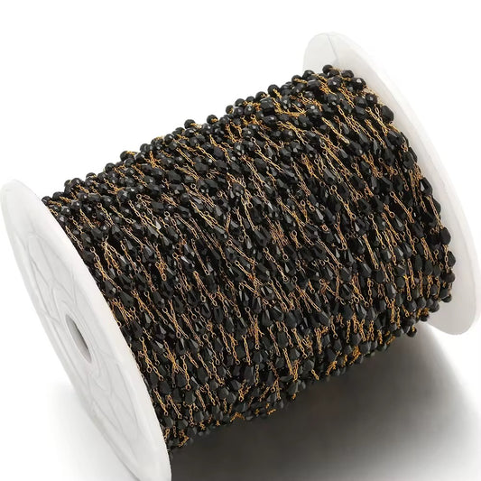 CN 368 Black Bead chain 18k gold PVD plated stainless steel (1 Feet ) Anti tarnish ( 8 mm )