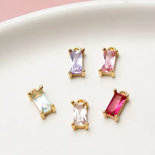 BBB 152 (A) Rose red Rectangle Zircon gold plated charm ( 1 pc ) - anti tarnish