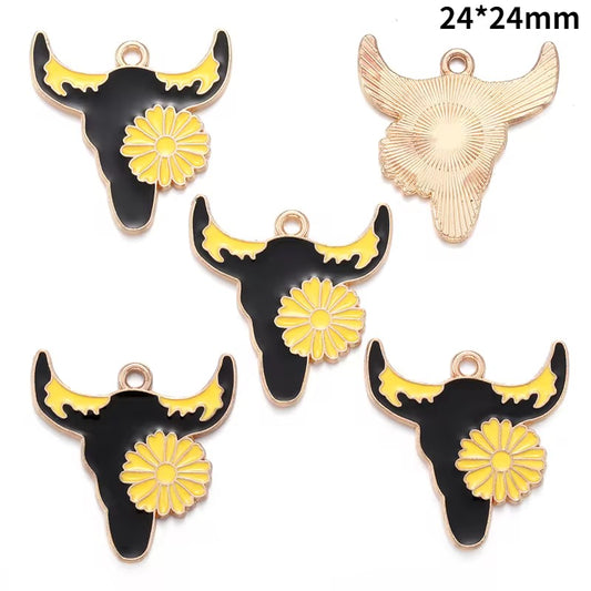 SS 2767 Bull Sunflower Enamel Charm ( 1 pc )