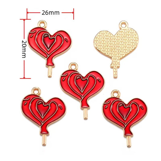 SS 2771 Red Balloon Heart Enamel Charm ( 1 pc )