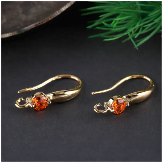 SS 127 Orange Red Gold plated zircon crystal hook ( 2 pc ) Anti tarnish