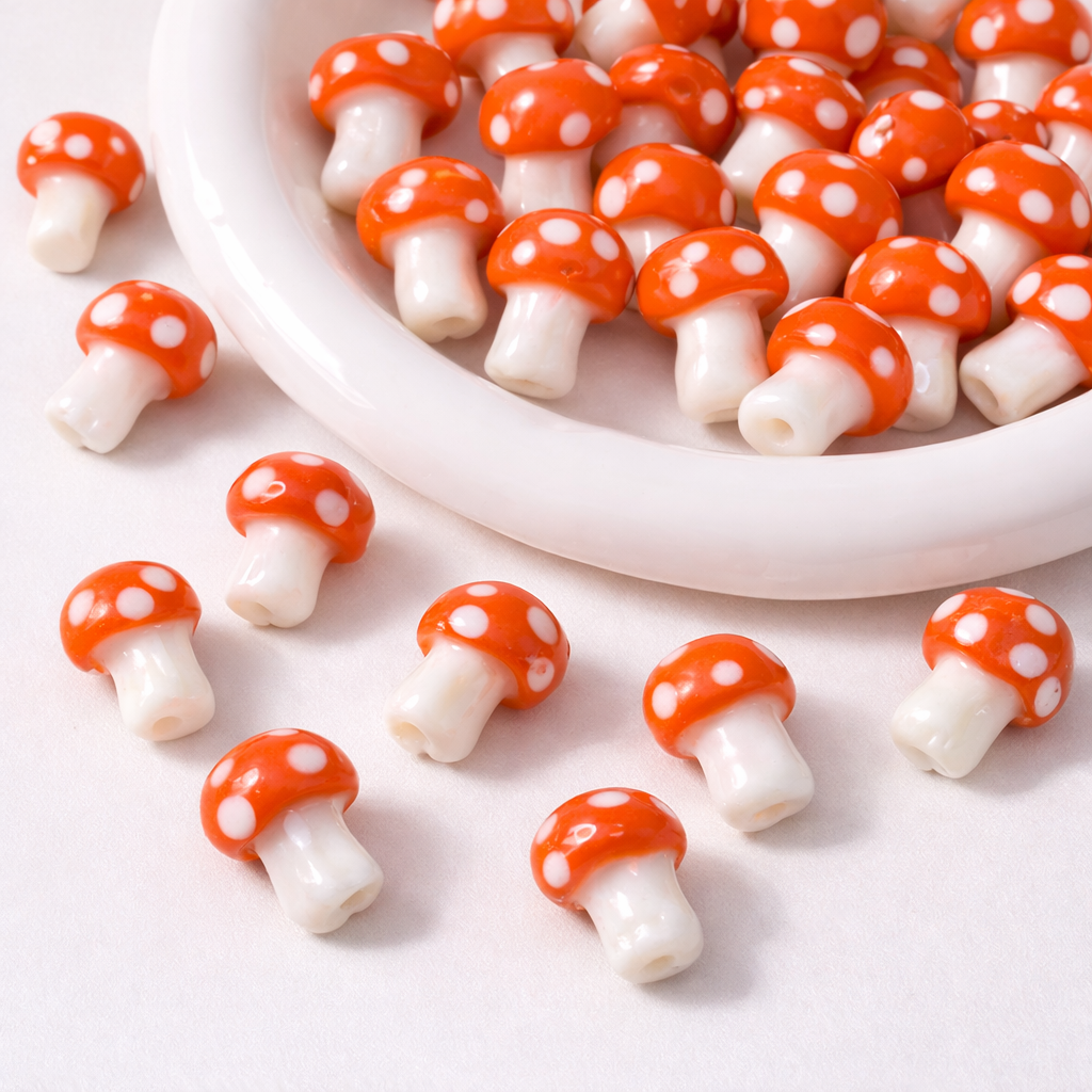 BBB 324 (a) Orange Mushroom glass  Bead ( 1 pc ) lampwork glass  ( 10:20 mm )