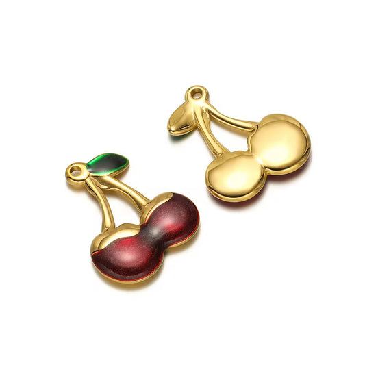 SS 2779 Cherry Enamel Charm 18k Gold plated stainless steel ( 1 pc ) anti tarnish ( 32:26 mm )