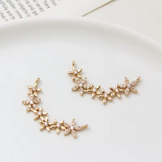 SS 2784 Six Flower CZ charm 14k gold plated Zircon crystal ( 1 pc ) Anti tarnish ( 31*17 mm )