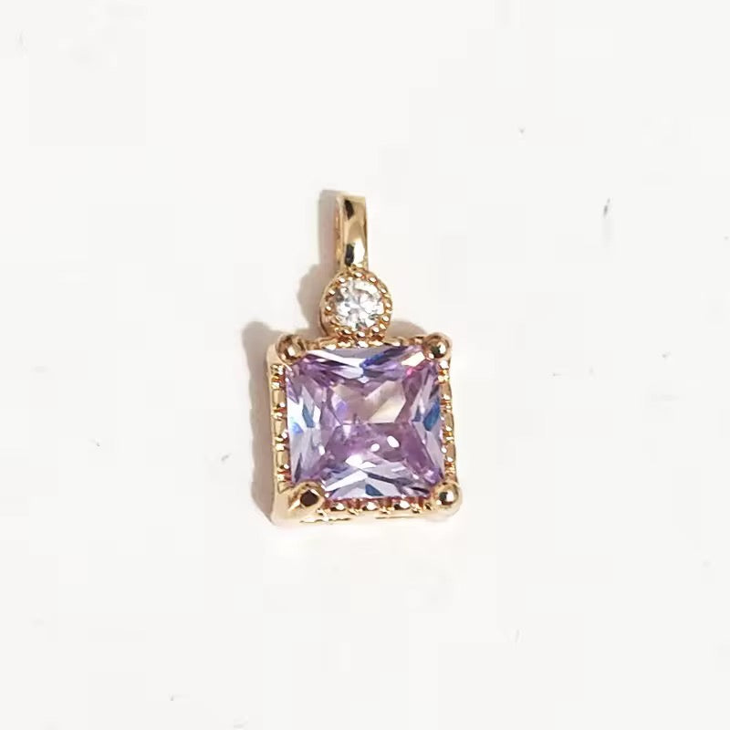SS 2785 Purple Square CZ charm 14k gold plated Zircon crystal ( 1 pc ) Anti tarnish