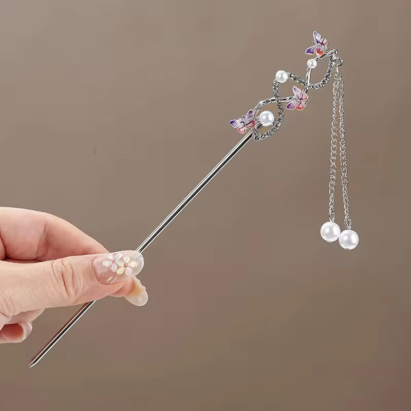 HA 44 Butterfly Y2K Hair Stick with Dangling Tassel Drop - Retro korean Style ( 1 pc )