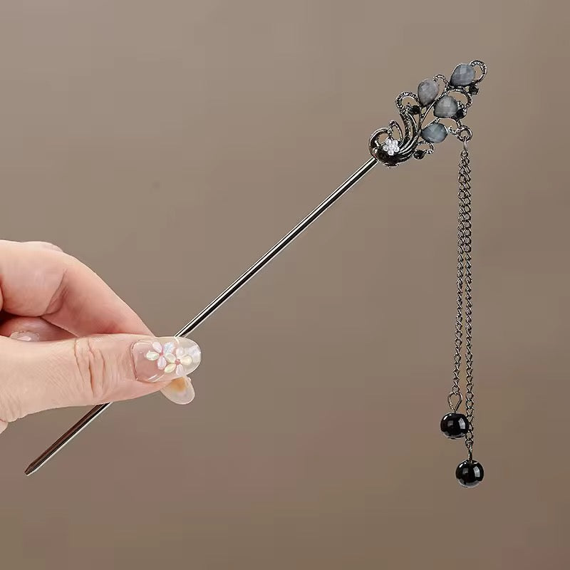 HA 45 Peacock Y2K Hair Stick with Dangling Tassel Drop - Retro korean Style ( 1 pc )
