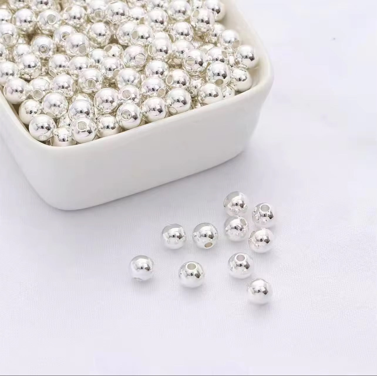 SS 2808 Round Spacer bead Silver plated ( 1 pc ) Anti tarnish ( 2.5 - 6 mm )