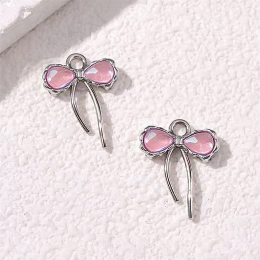 BBB 331 (h) Bow Silver Plated Y2K charm ( 1 pc ) Tarnish Resistant ( 23:30 mm )